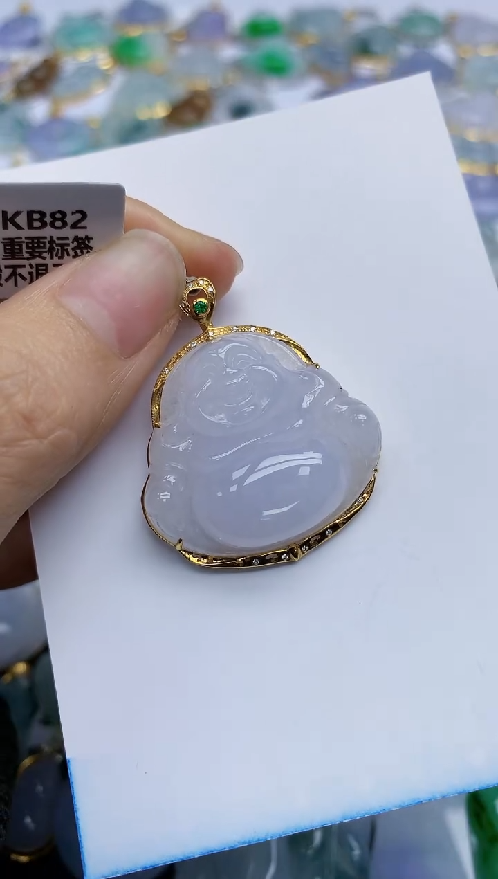 翡翠18K金镶嵌挂件天然翡翠A货