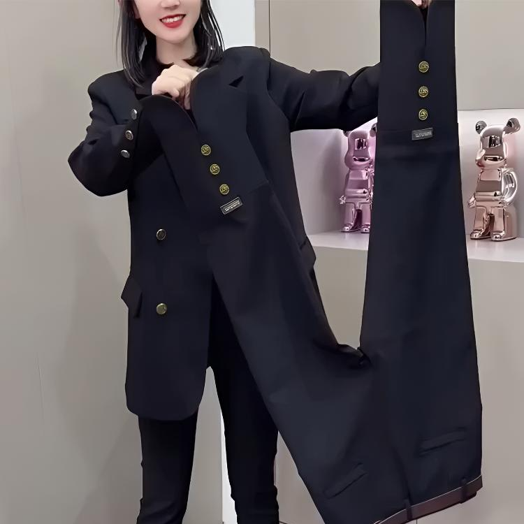 2025年春季高腰重工开叉直筒黑色西裤胖mm显瘦休闲八分烟管裤