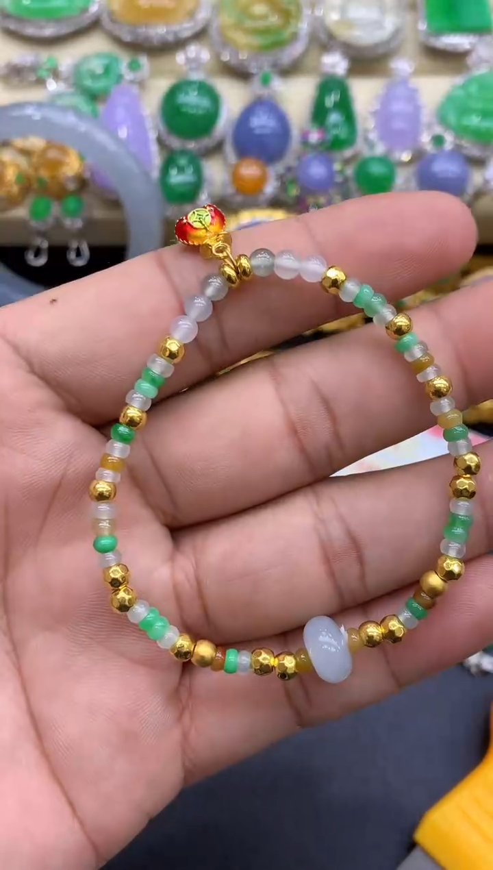足金镶嵌手链翡翠259-中国好珍宝