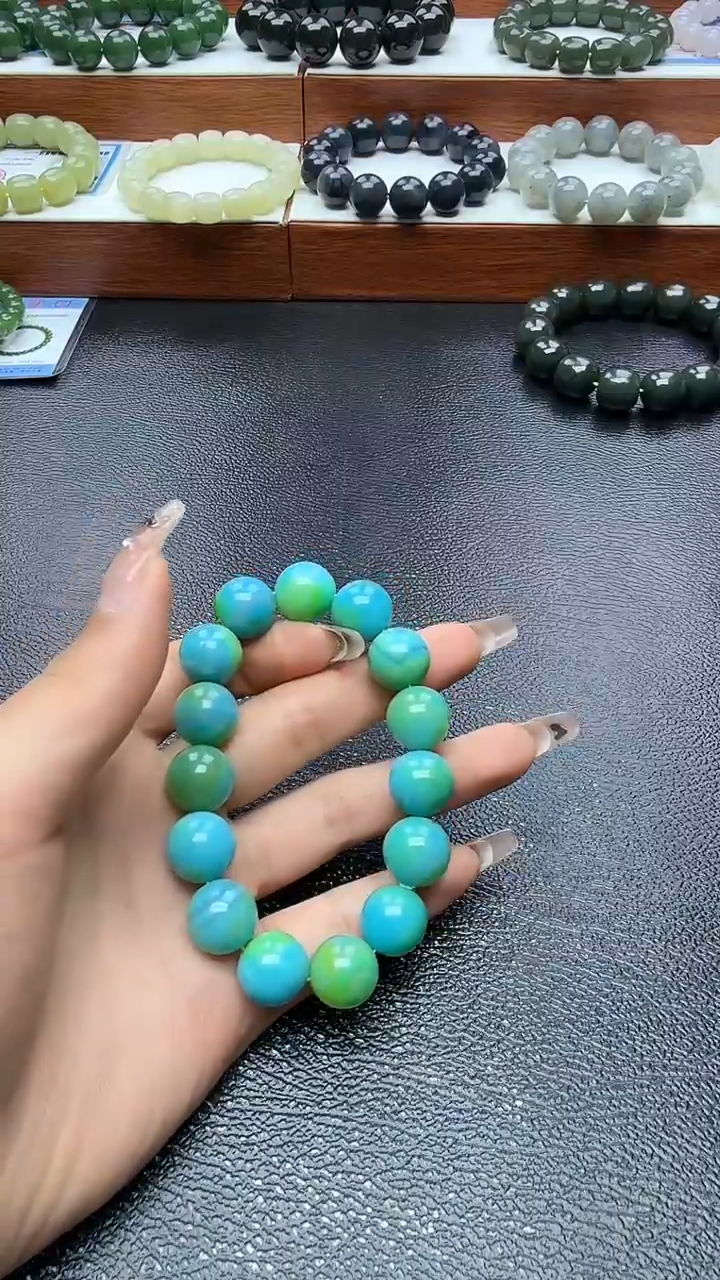 未镶嵌手链玛瑙/玉髓地球蓝卡14精品手串