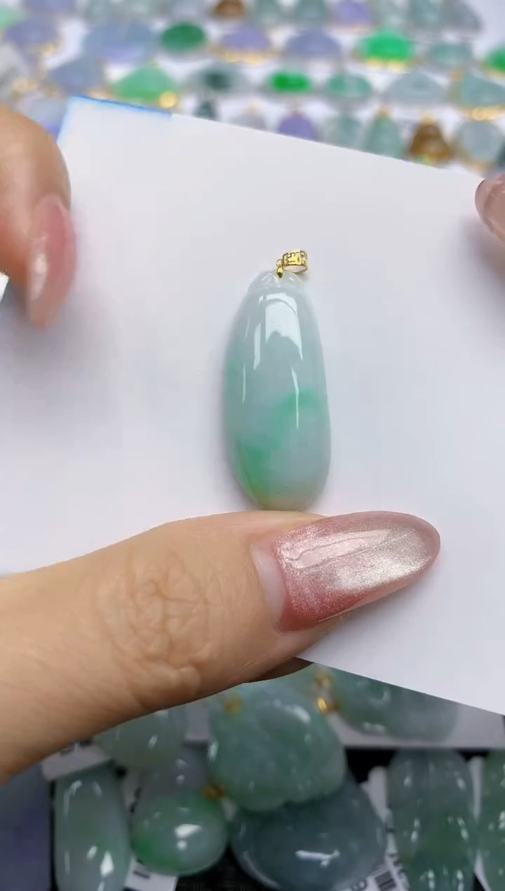 【闪购商品】翡翠挂件18K金镶嵌天然翡翠A货7