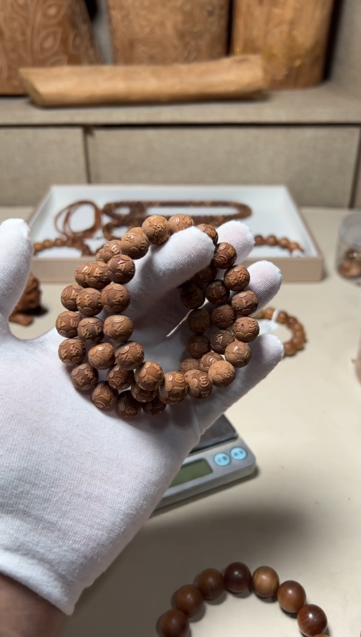 檀香木手串/手链老山檀香1.2黑肉六字箴言瑕疵福利