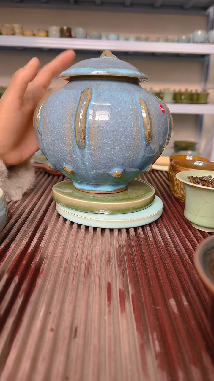 【闪购商品】瓷片原生态原矿天蓝茶叶罐煤烧40年老货