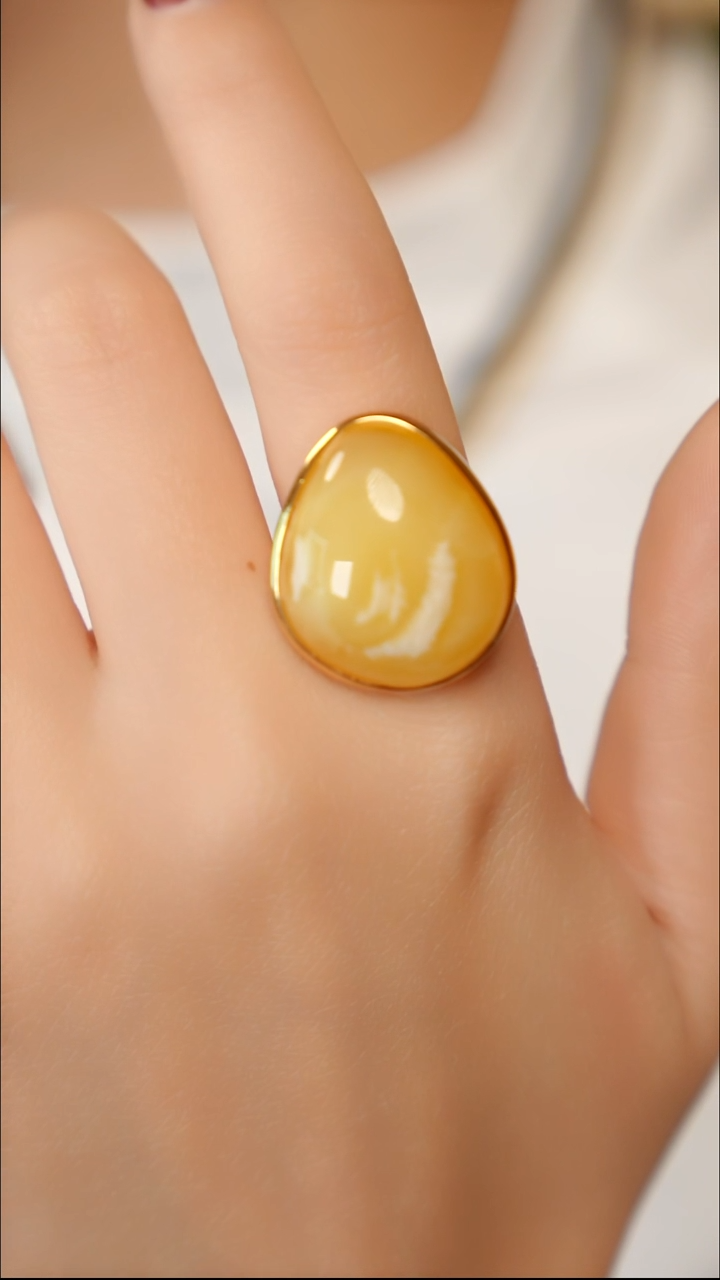 银S925镶嵌蜜蜡戒指白蜡戒指