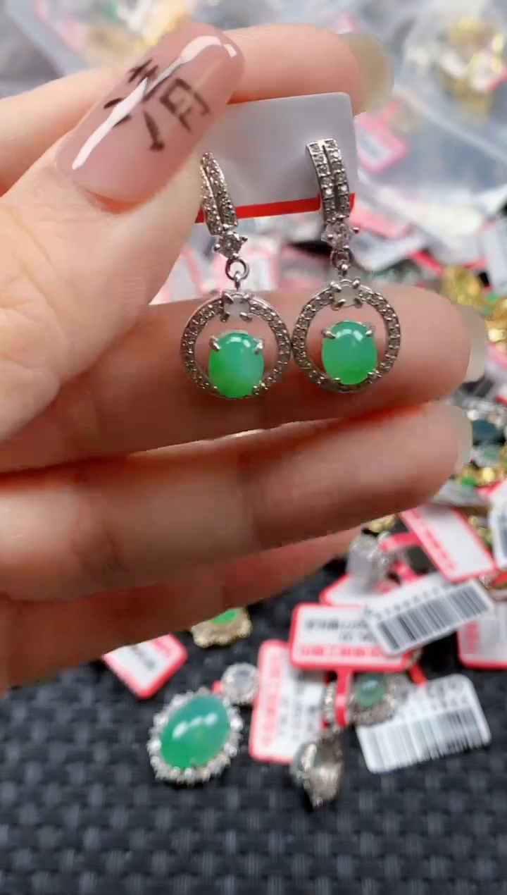 银S925镶嵌戒指翡翠天然A货缅甸翡翠