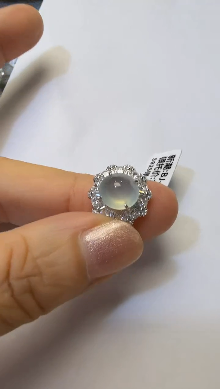 银S925镶嵌戒指翡翠925银镶缅甸A货翡翠戒指