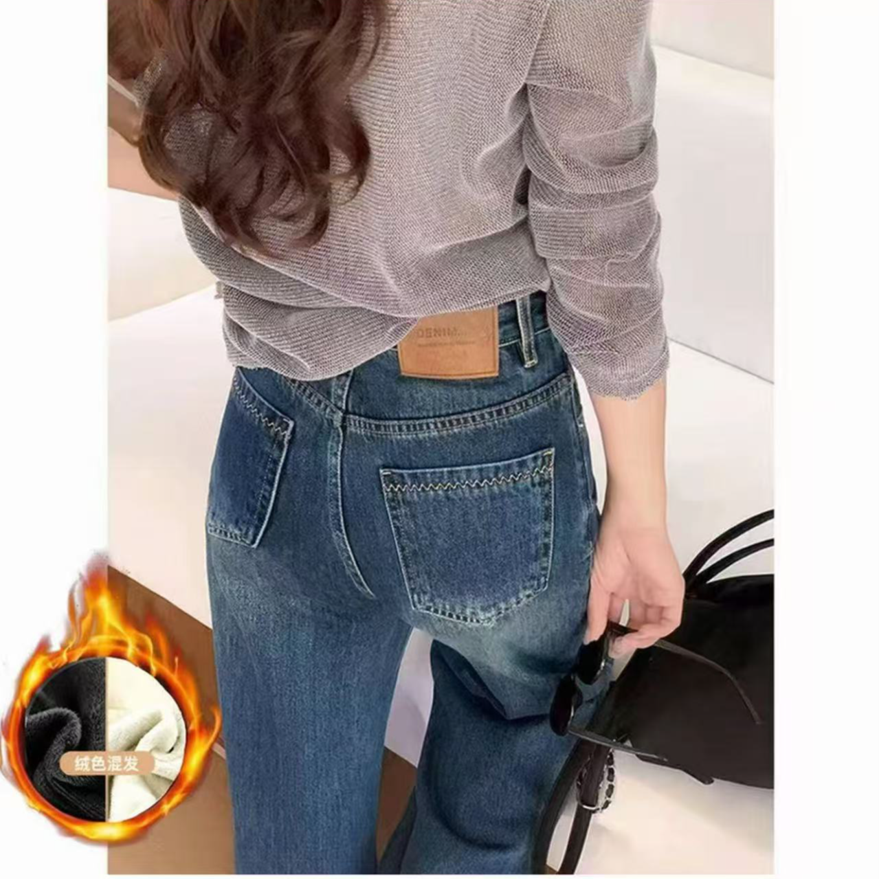 【单裤/加绒】2025秋冬牛仔裤女窄版直筒高腰阔腿裤宽松小个子显瘦