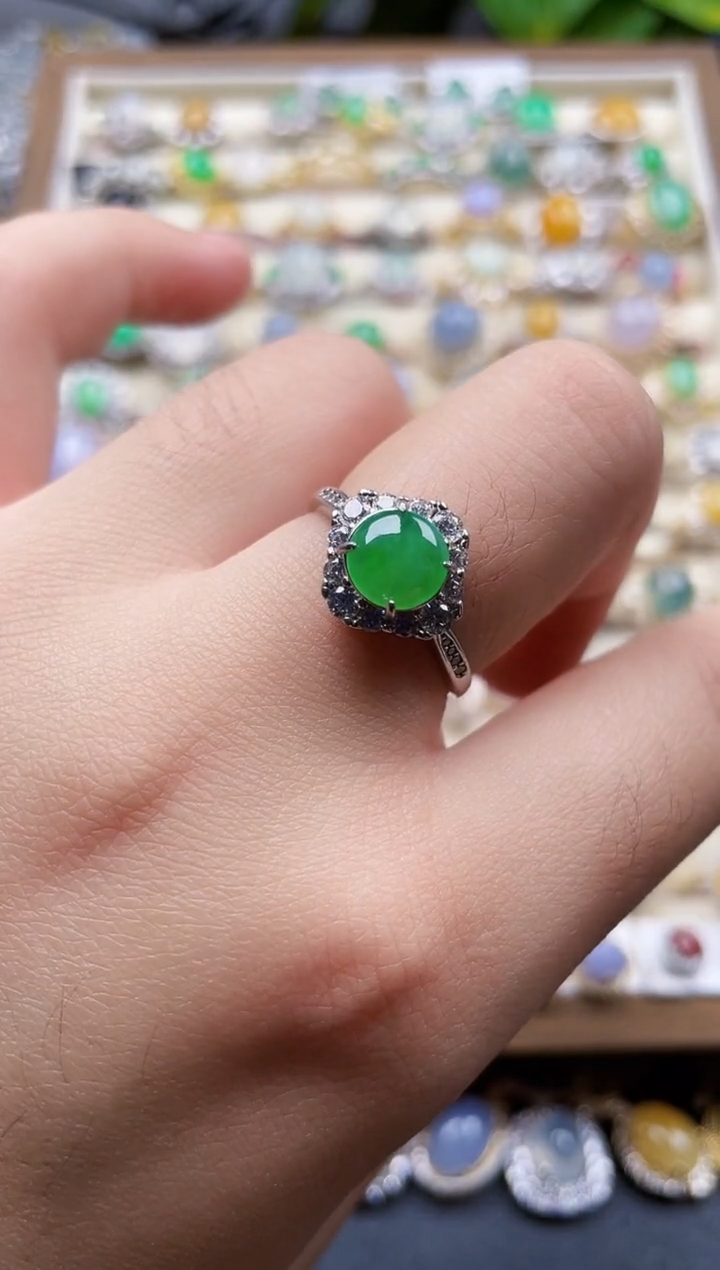 银S925镶嵌戒指翡翠9