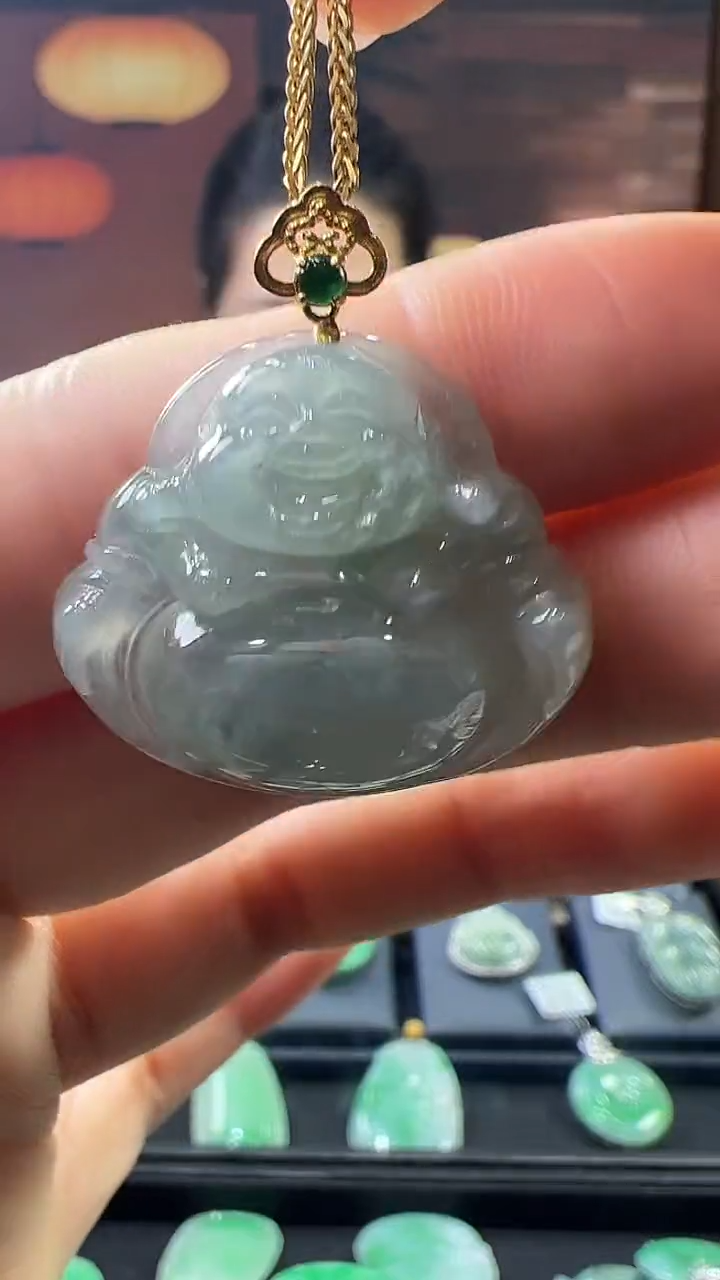 18K金镶嵌挂件翡翠佛公 不含链