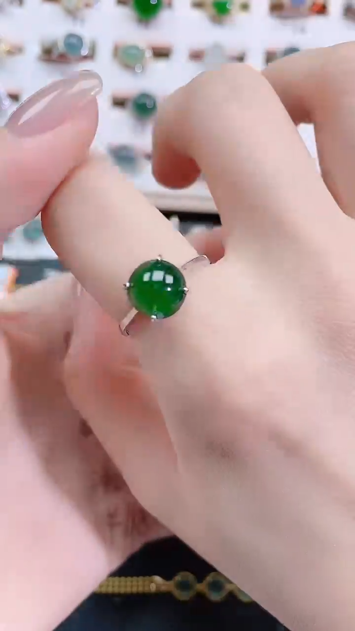 银S925镶嵌戒指翡翠天然翡翠