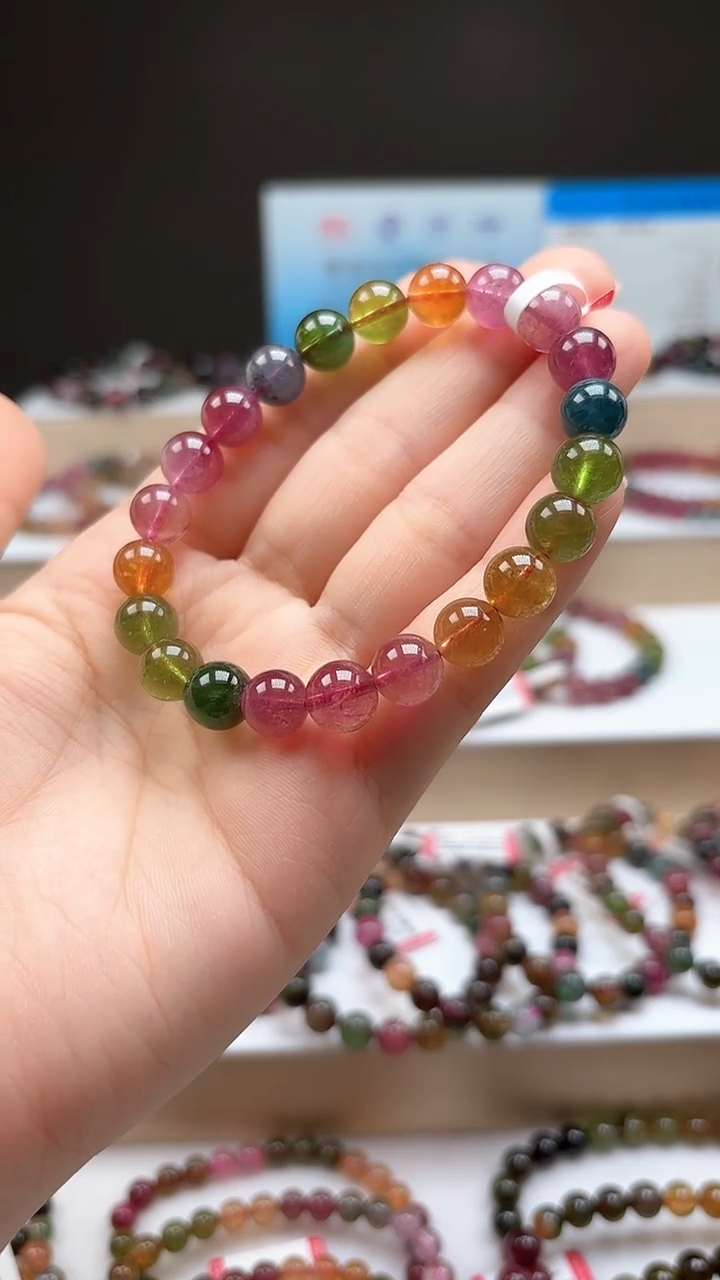 【闪购商品】碧玺手串未镶嵌8.8mm艳丽彩虹色玻璃体单圈手串