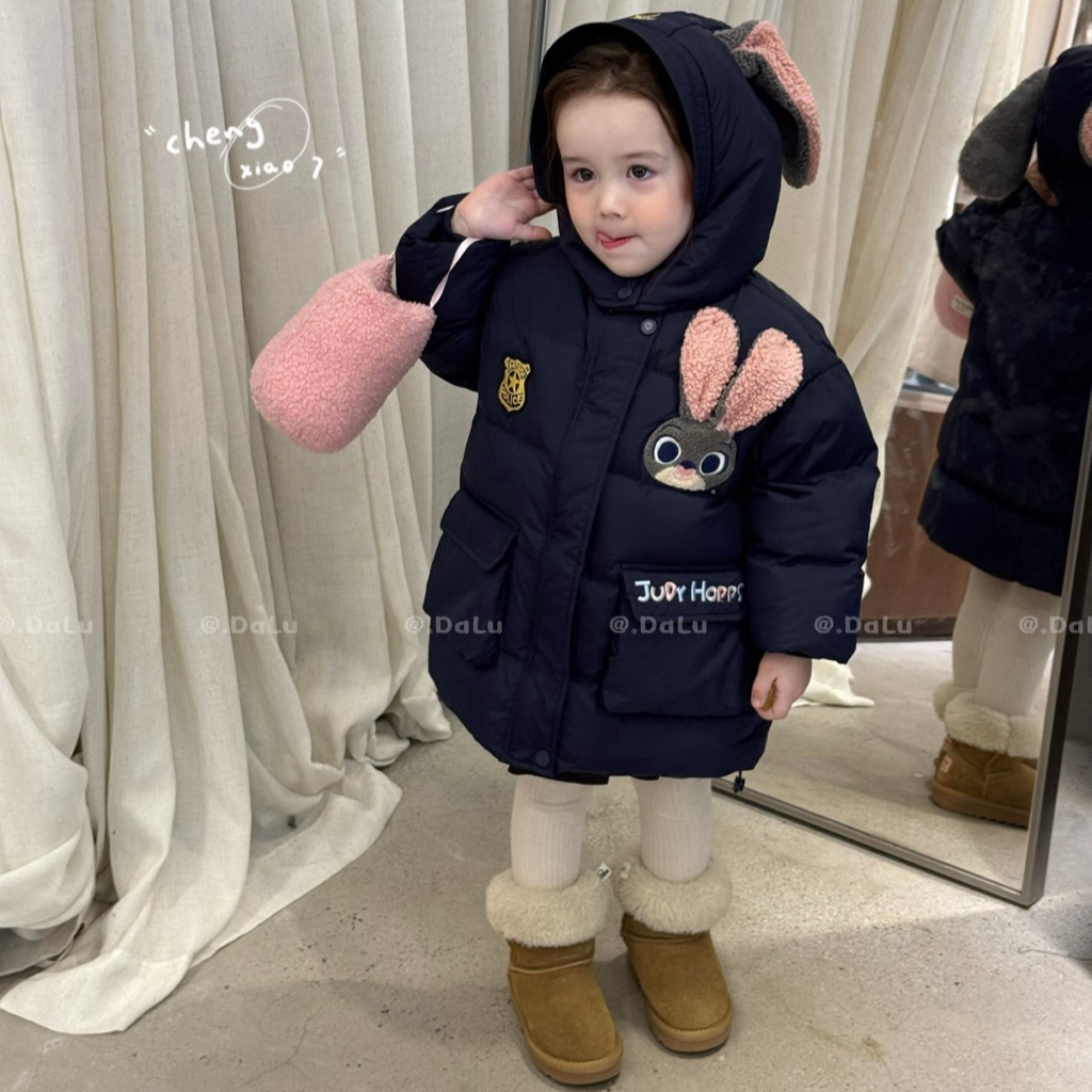 橙小七羽绒服886-粉色耳朵兔子款-女宝冬款加厚中长款童装