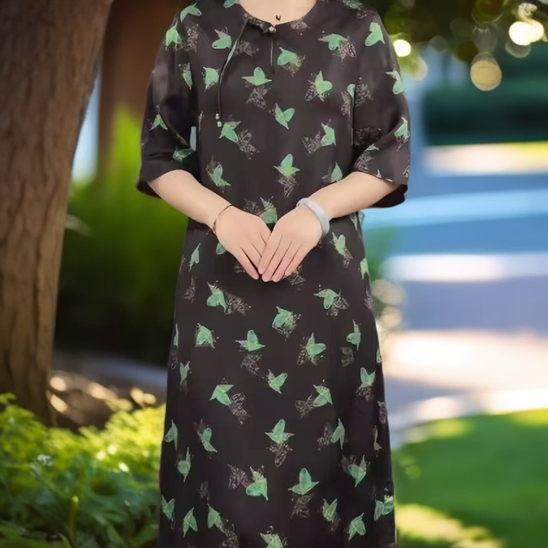 金玉翠蝶夏季收腰显瘦复古气质款连衣裙