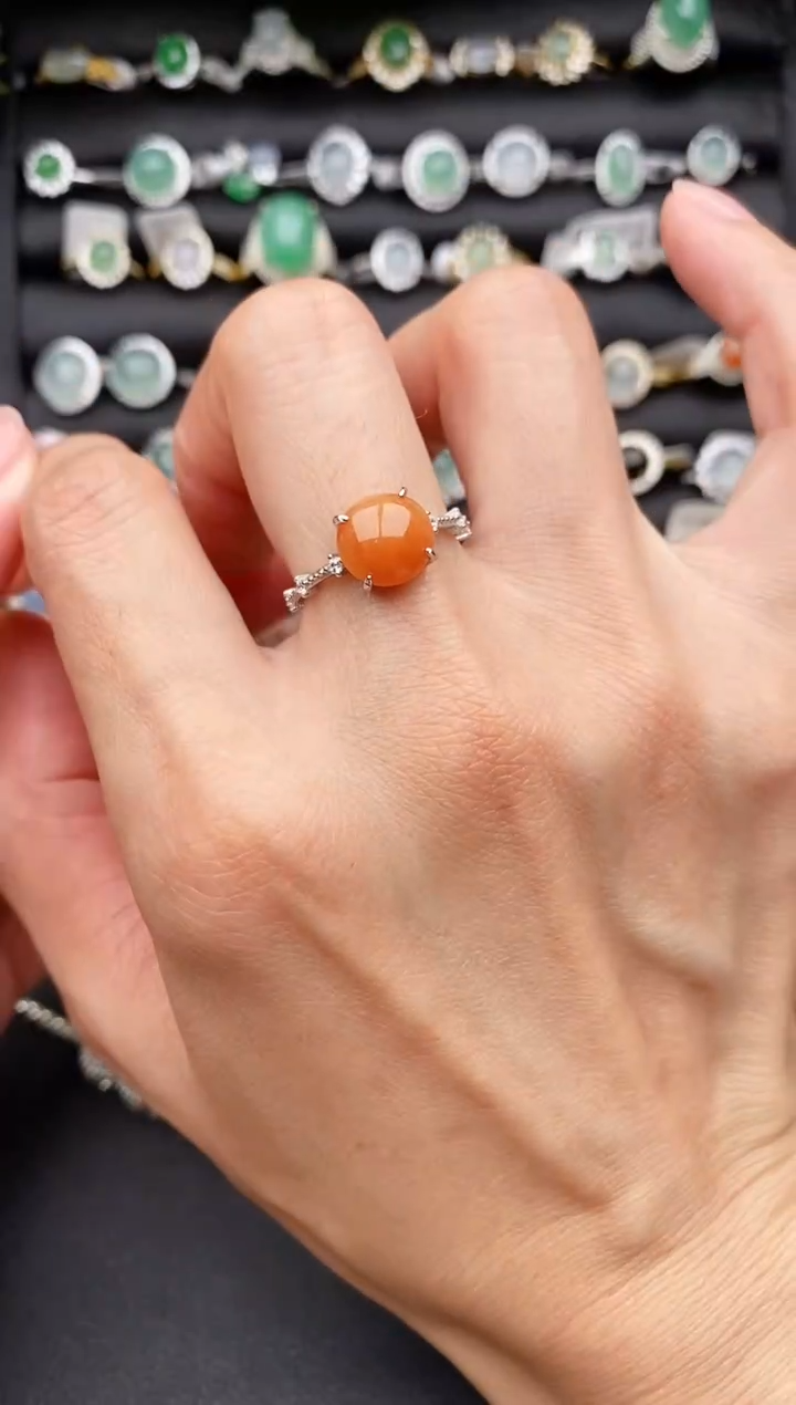 【闪购商品】翡翠戒指银S925镶嵌缅甸天然A货翡翠111  1-1