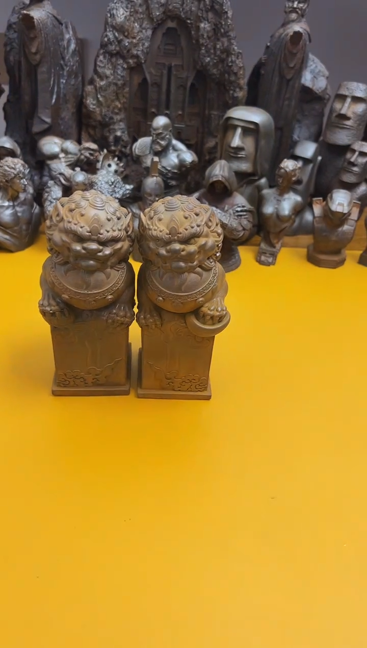 金属叶*实心铁艺---狮玺一对