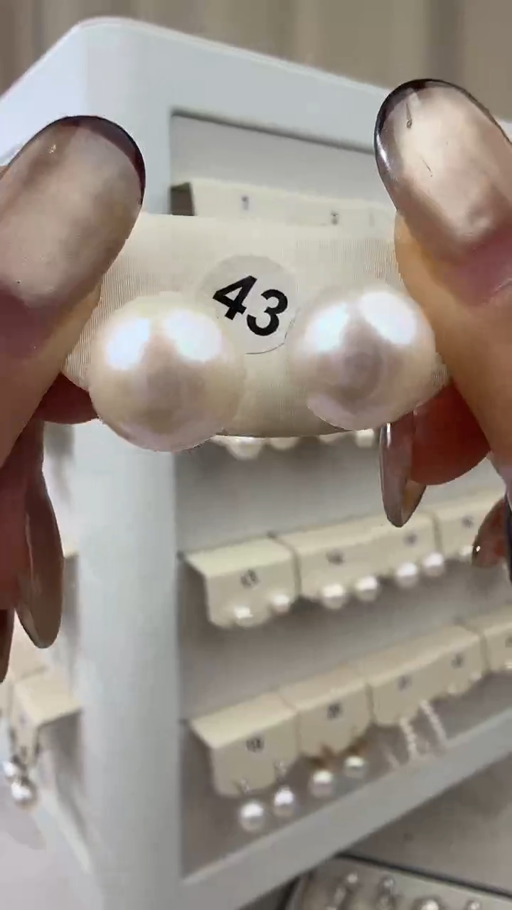 银S925镶嵌耳饰淡水珍珠12-13mm素钉