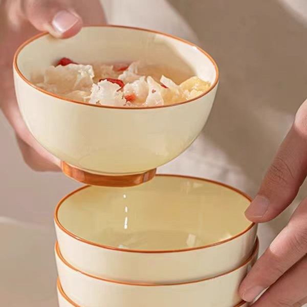 茶卡单碗4.5英寸釉下彩家用饭碗陶瓷餐具简约奶油风ins风