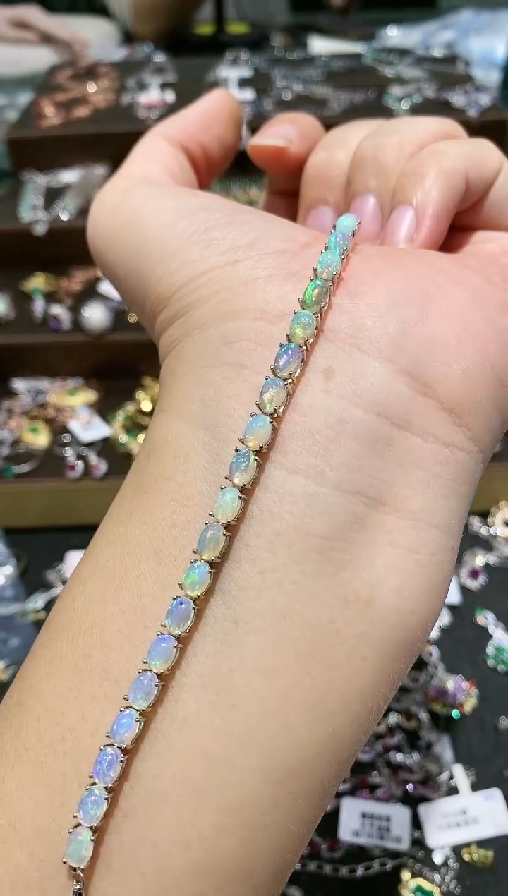 【闪购商品】欧泊手链银S925镀金镶嵌手链