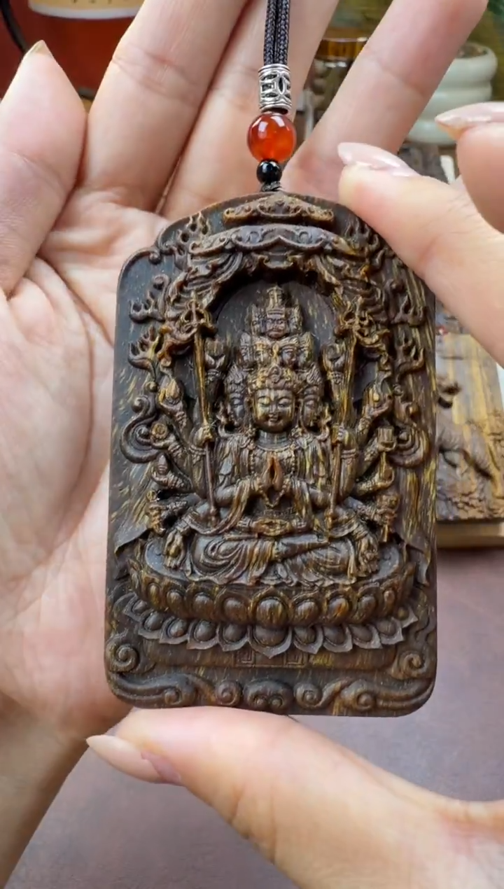 木木雕款芽庄 十二生肖守护   千手观音 8cm 送养香瓶