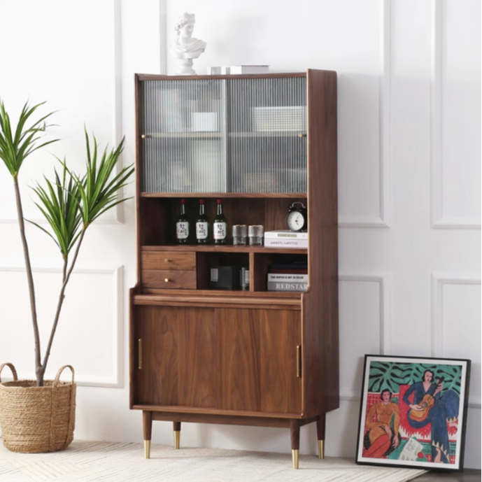 北欧全实木书柜黑胡桃木书柜书架置物柜收纳单个书柜立柜储物