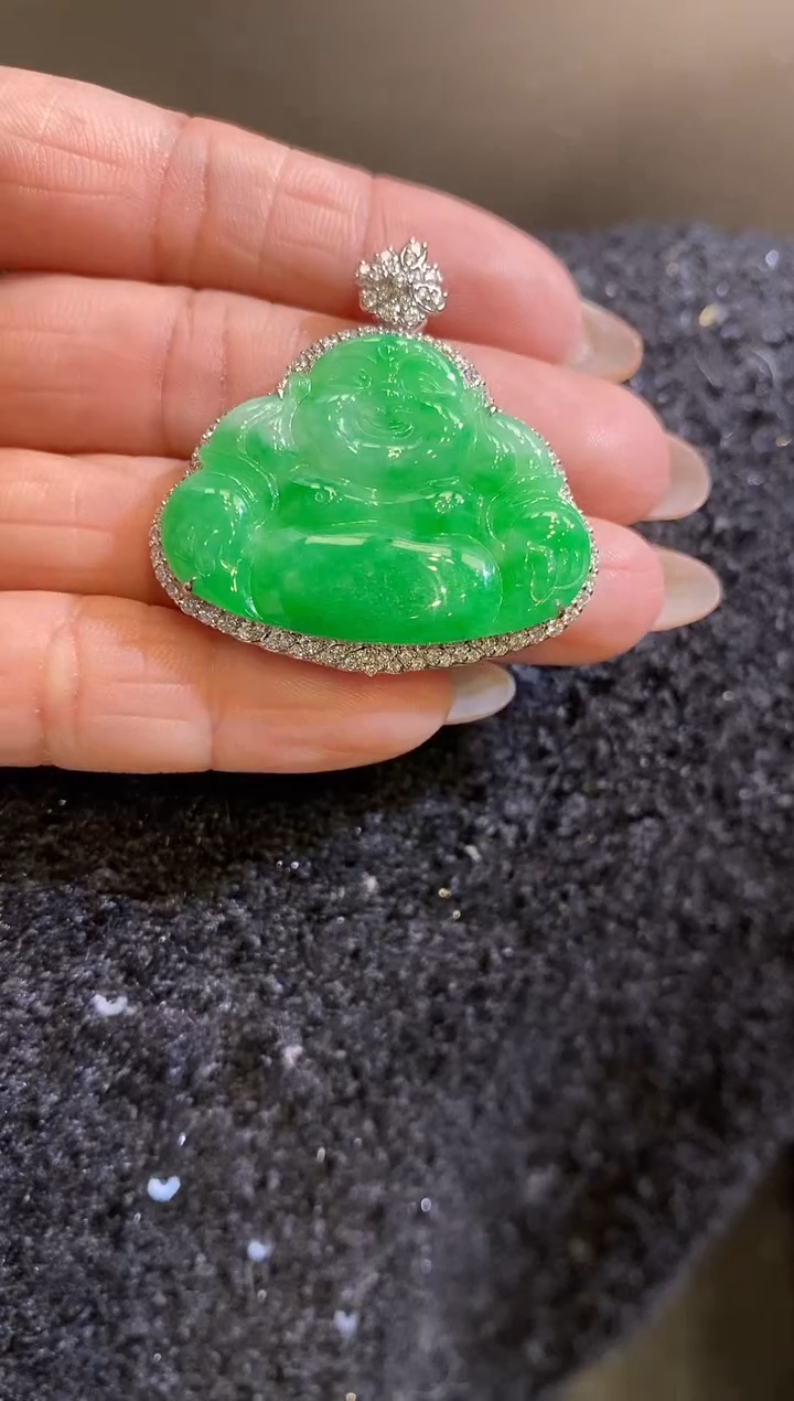 吊坠(不含链)18K金镶嵌翡翠郡*佛公