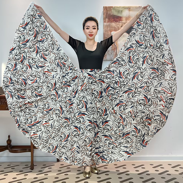 A《三色長野》时尚雪纺满铺印花半身裙/720大摆带内衬