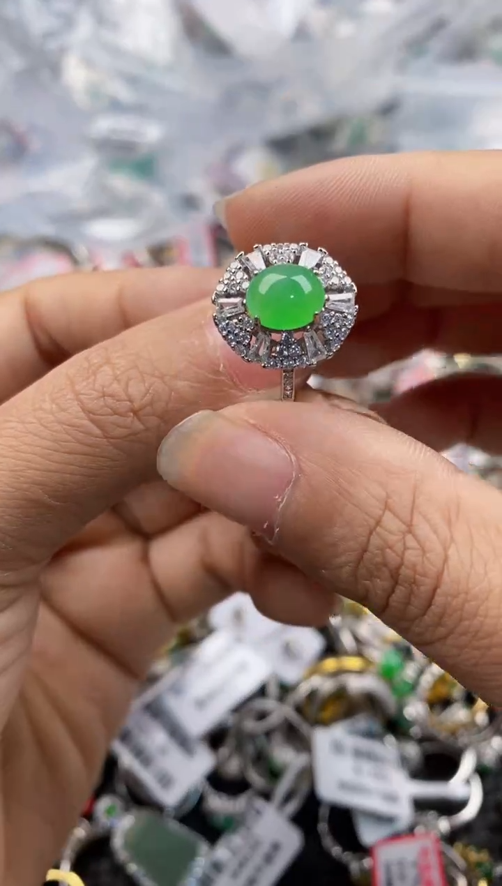 银S925镶嵌戒指翡翠222--5