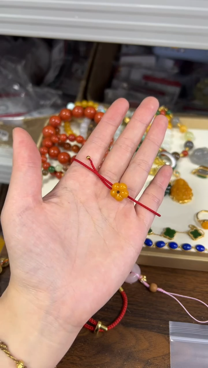 手链蜜蜡未镶嵌满蜜蜜蜡大花朵有米花红绳手绳[92]