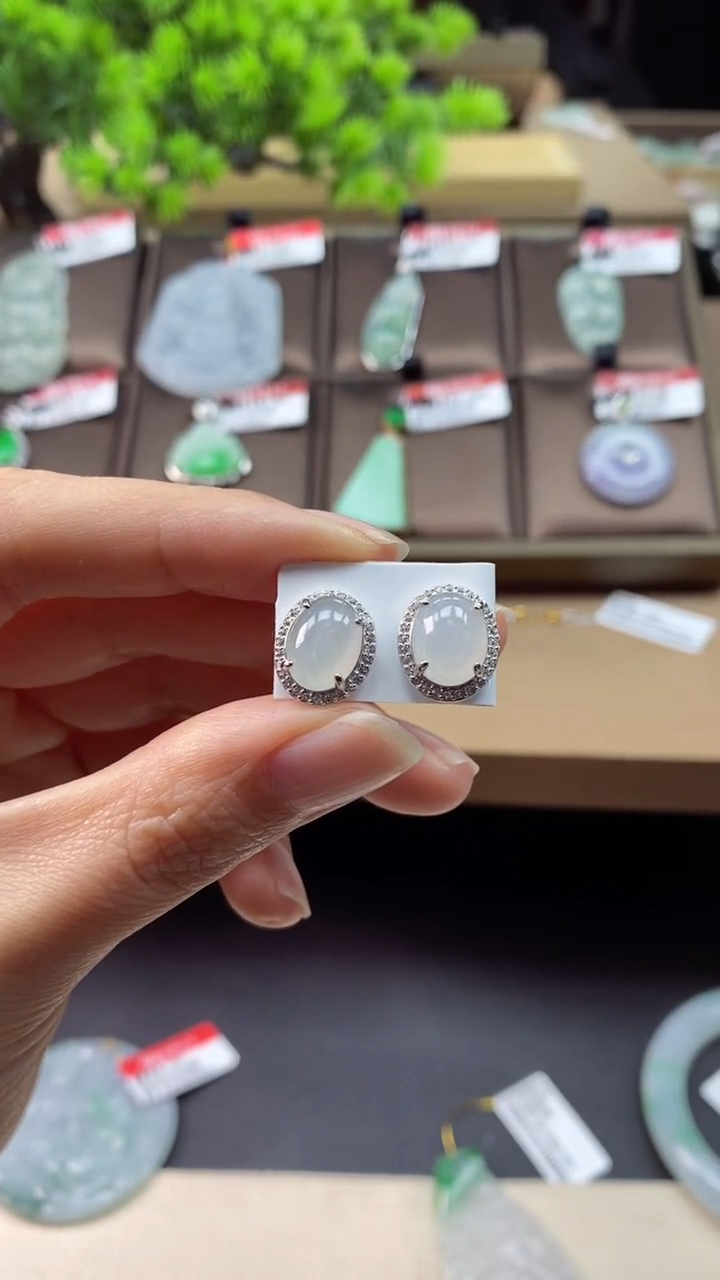 【闪购商品】翡翠耳饰银S925镶嵌耳饰