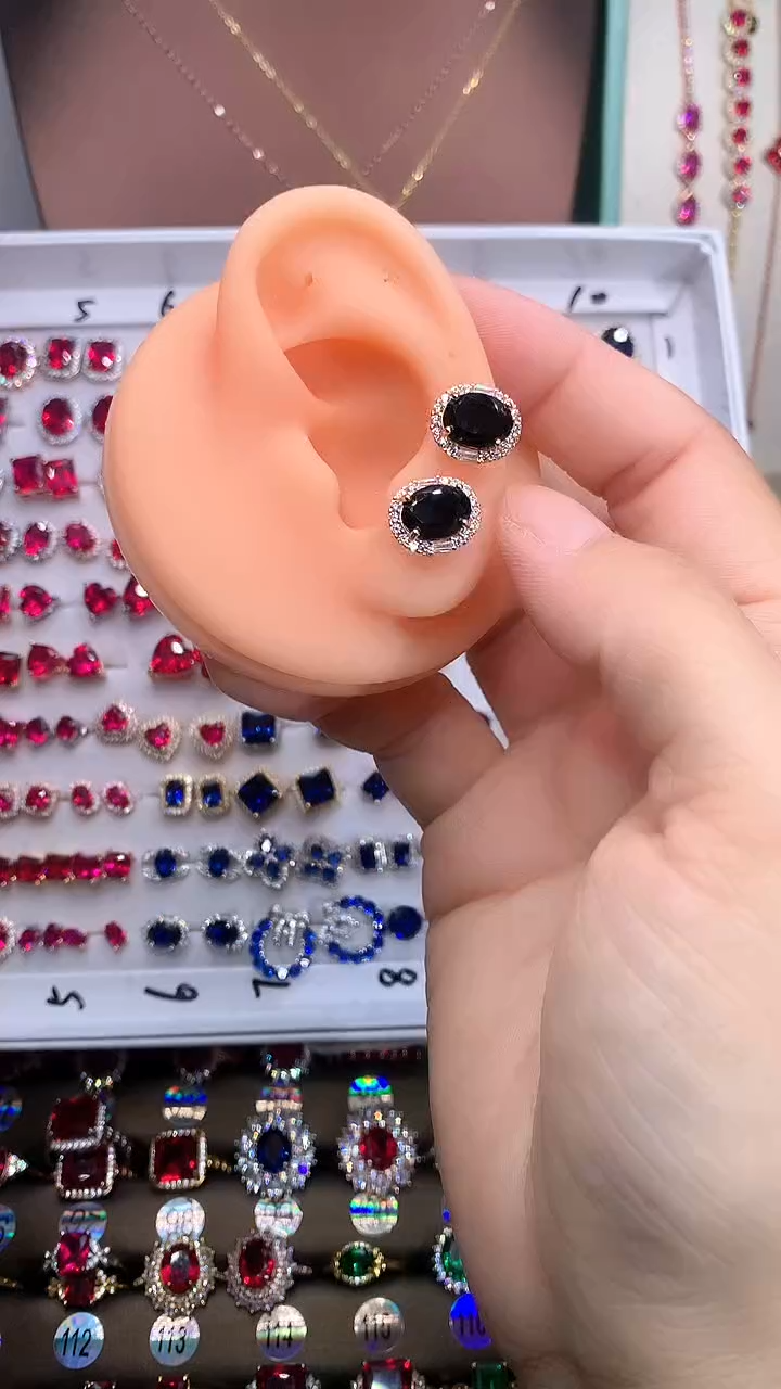 【闪购商品】蓝宝石耳饰银S925镶嵌玫瑰金7.9山蓝