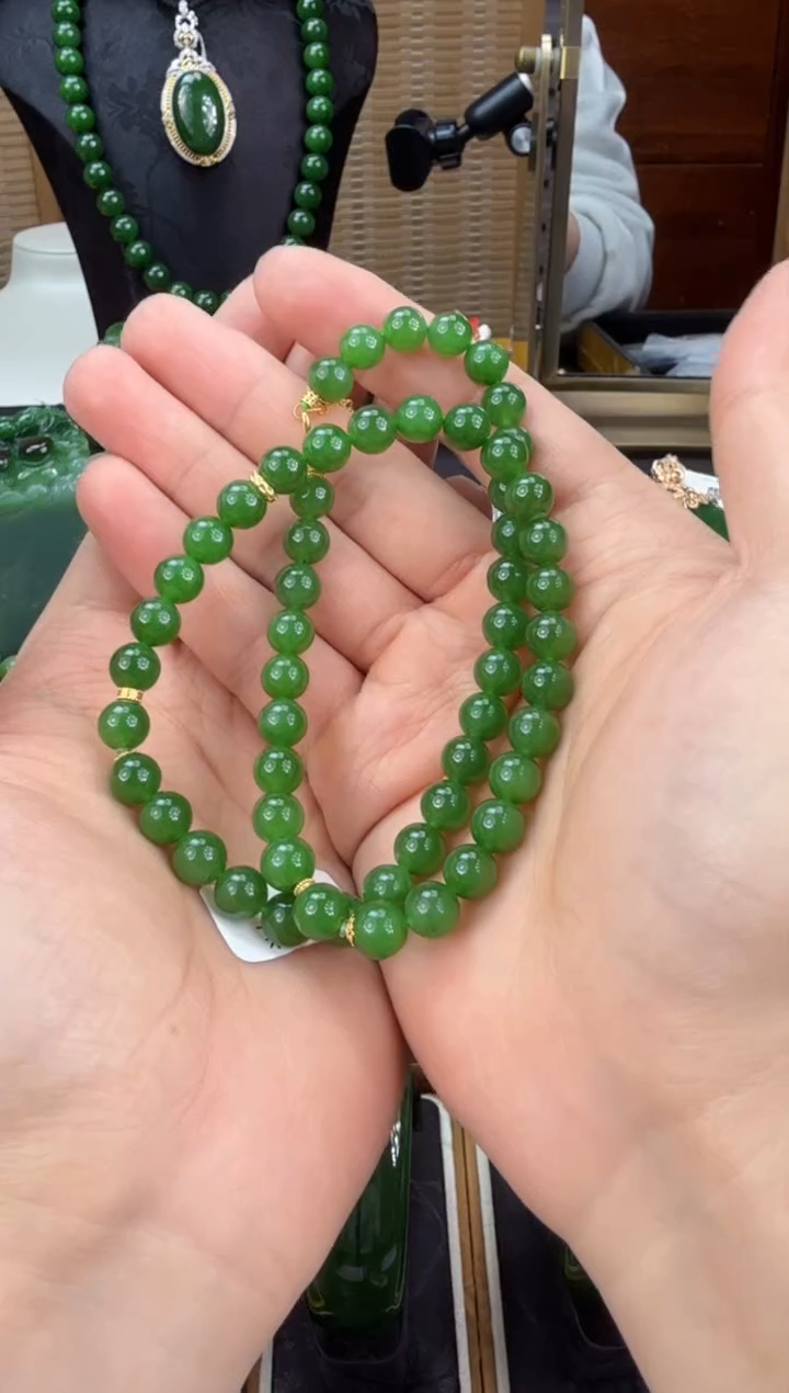 【闪购商品】和田玉（碧玉）毛衣链18K金镶嵌 