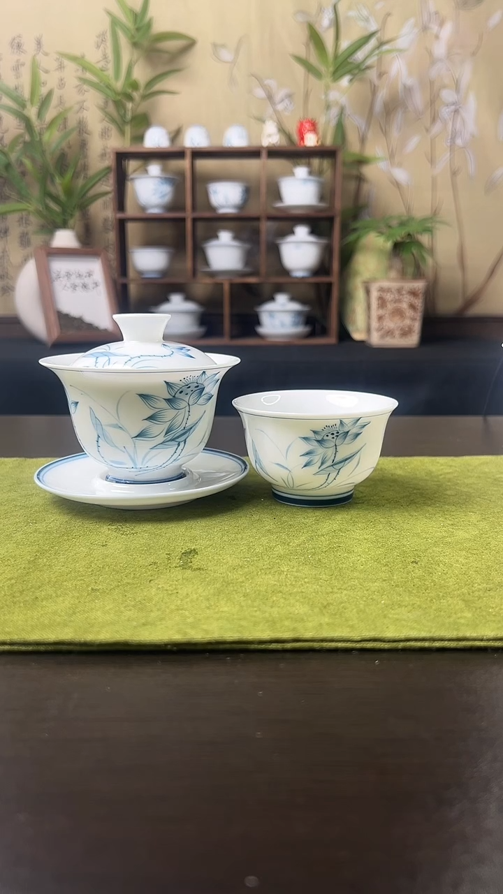 荷花盖碗+壶沉+主人杯
