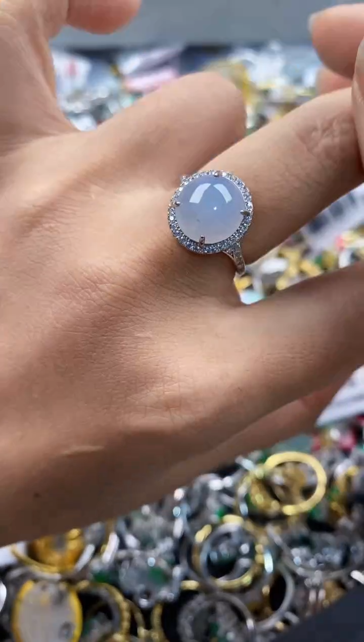 银S925镶嵌戒指翡翠999---8