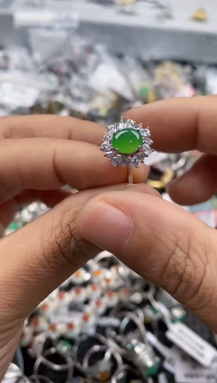 银S925镶嵌戒指翡翠555      2