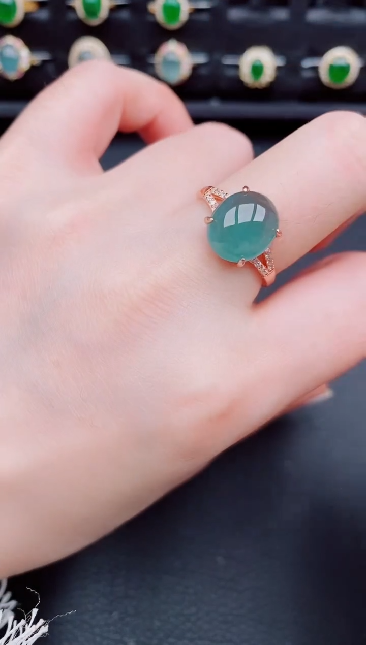 【闪购商品】翡翠戒指银S925镶嵌天然a货翡翠174