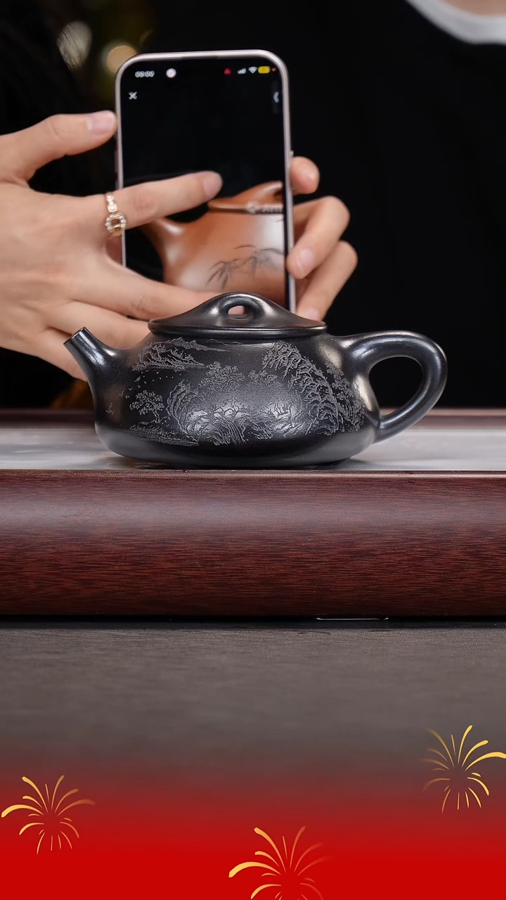 【闪购商品】紫砂茶壶陈俊/鸣远老乌泥/满瓢/380cc