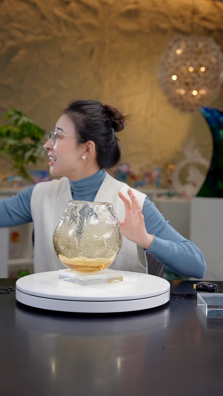 手工艺品琉璃别****气琥珀金气泡设计款花器