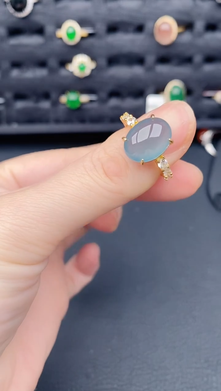 银S925镶嵌戒指翡翠天然a货翡翠221