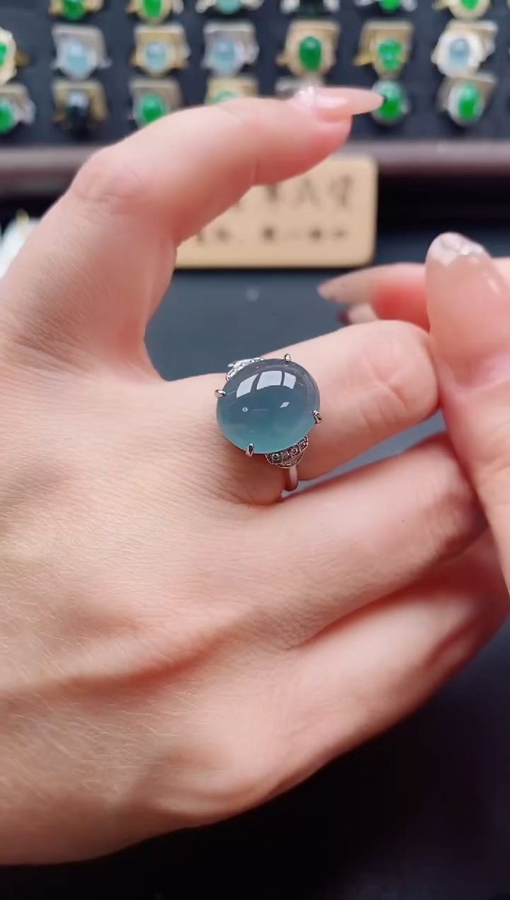 银S925镶嵌戒指翡翠1