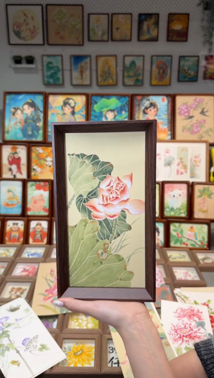 国画荷叶荷花竖版 手绘国画27
