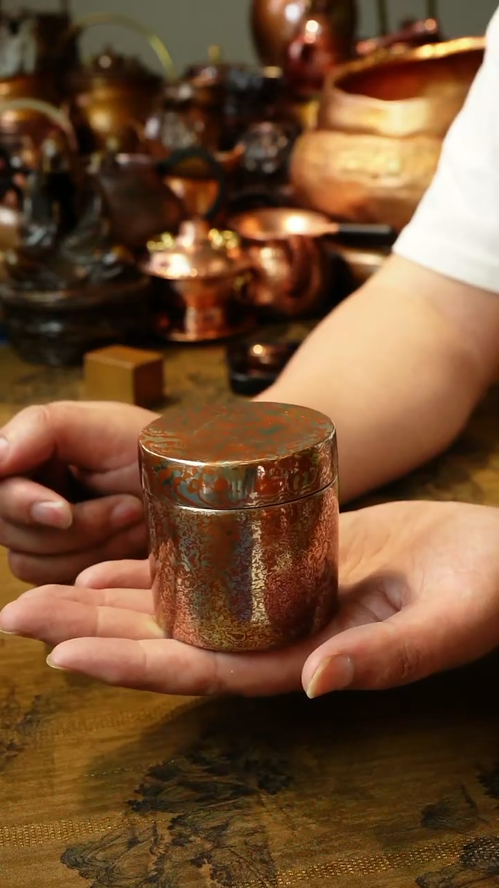 紫铜木纹金高端茶叶罐