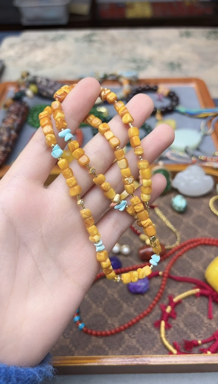 蜜蜡颈饰未镶嵌蜜蜡方块项链4mm+YN