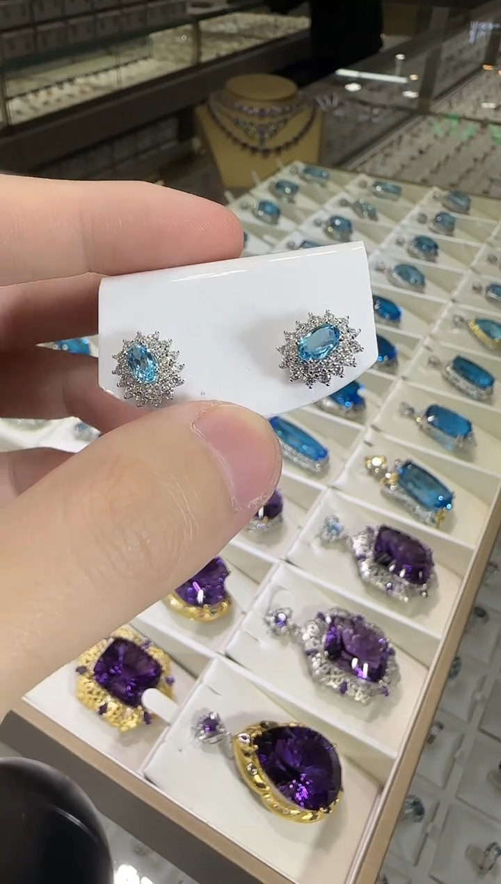 银S925镶嵌托帕石耳饰5mm耳钉