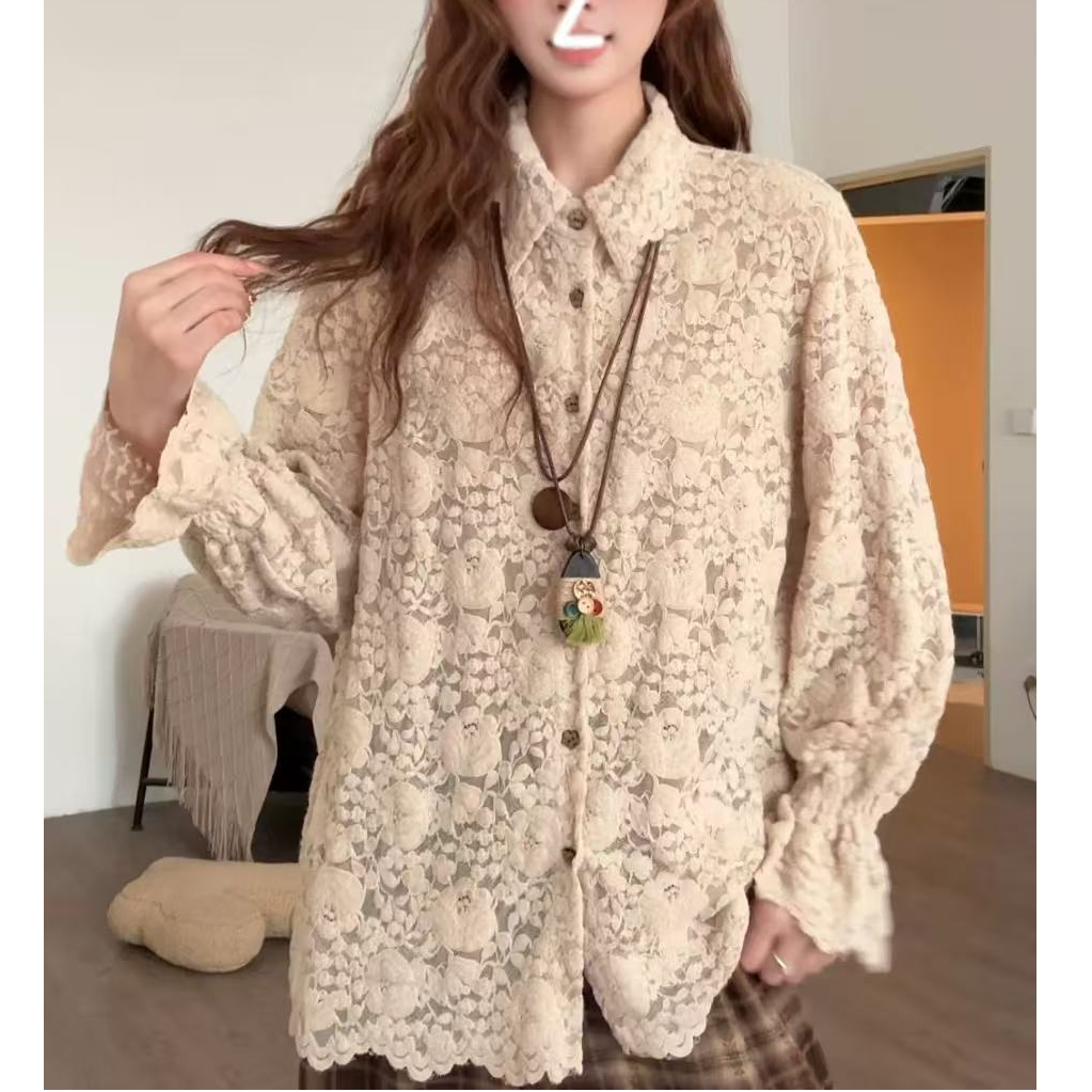 秋冬季休闲蕾丝立领常规款百搭长袖女款秋冬时尚衬衫