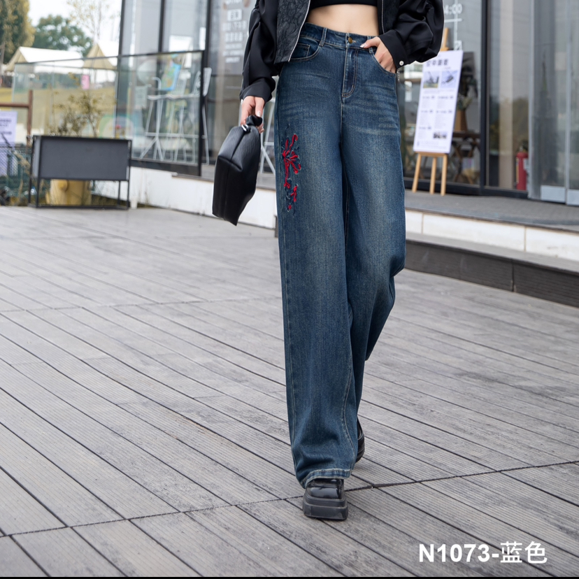 牛仔窄版直筒裤秋冬2025秋季新款1073窄版阔腿牛仔裤百搭高腰显瘦
