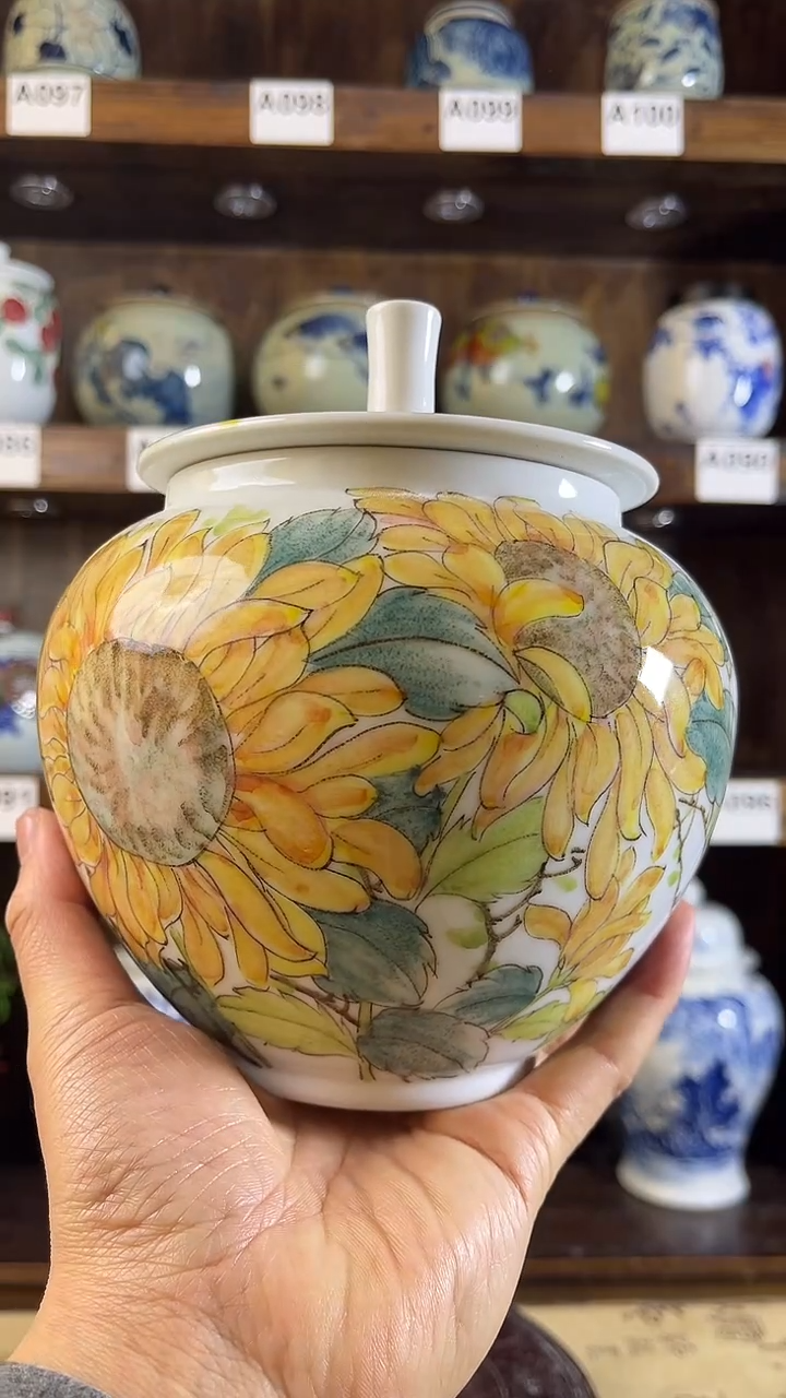 【闪购商品】纯手工手绘工笔向日葵储物罐