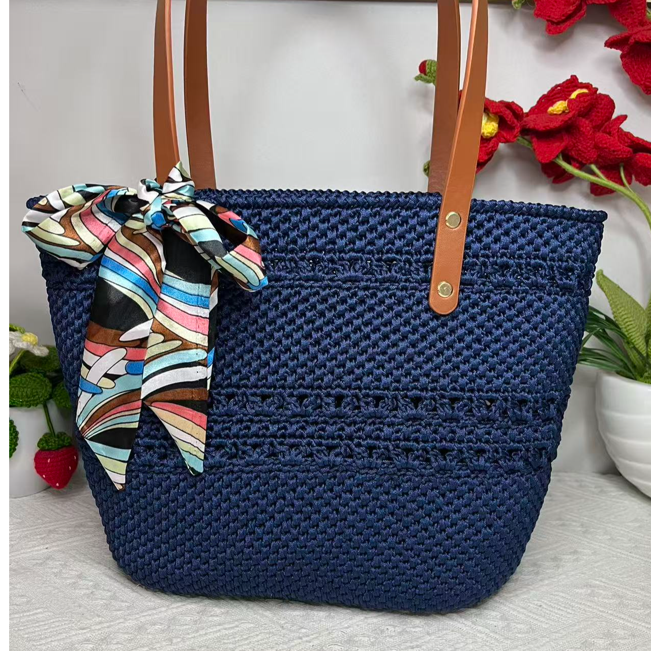 大号水草花菜篮子包包（2团线+包底包带+丝巾+工具）