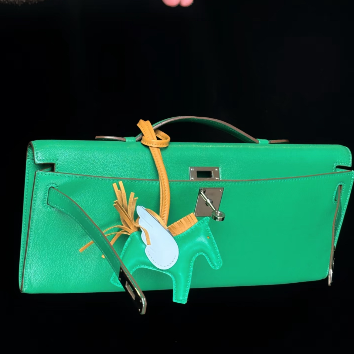 95新 Hermes/爱马仕 小花Jerry Kelly cut 薄荷绿 框P刻 手提包