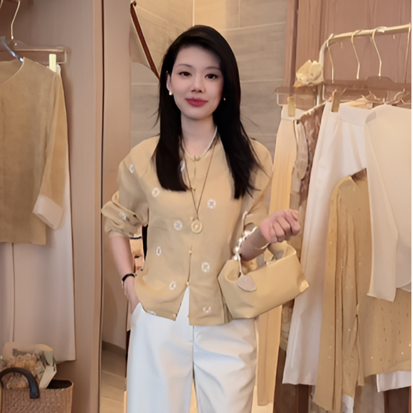 【月见苎光】100%苎麻小衫优雅气质刺绣长袖衬衫