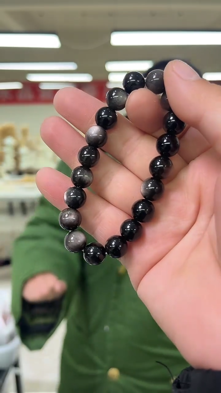 【闪购商品】黑曜岩手链未镶嵌天然银曜石手串多样性发一10mm